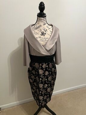 Eliza J Silver and Black Floral Cocktail Dress